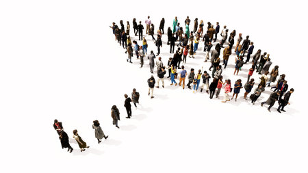 Concept or conceptual large gathering of people forming an image of opened umbrella on white background. A 3d metaphor for protection, security and comfort,  tourism, fashion and styleの写真素材
