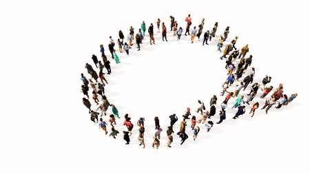 Concept conceptual large community of people forming the emplty cloud sign. 3d illustration metaphor for communication, online talking, chatting, internet discussionの写真素材
