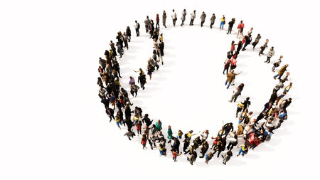 Concept or conceptual large community of people as the image of a ball on white background. A 3d illustration metaphor for sport,  basketball, tennis, competition and fun or helthの写真素材