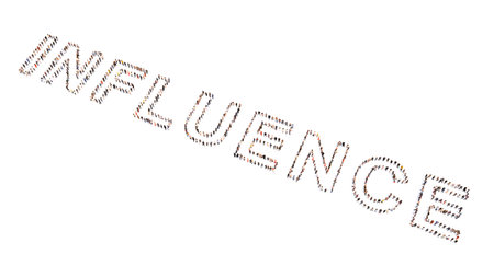 Concept or conceptual large community of people forming the the word INFLUENCE . 3d illustration...