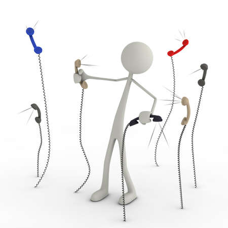 a figure has a fight with telephone earphonesの写真素材