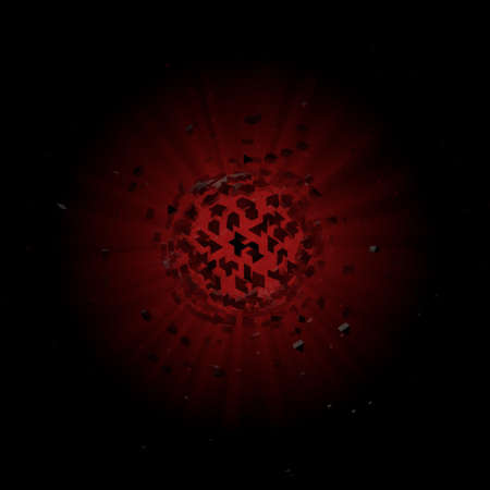 a red exploding ball, sphere or planetの写真素材