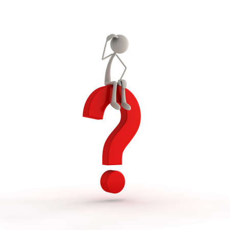 a figure sitting on a red question markの写真素材