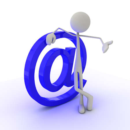 a figure leans on a blue at-signの写真素材