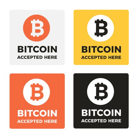 World cripto currency Bitcoin vector sticker, lable, icon set. Accepted badges.のイラスト素材