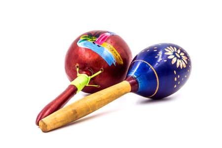 Two Wooden Mexican Maraca s Isolated on White Background.