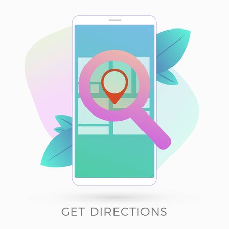 GPS navigation service app flat vector icon. Get directions and go to the point on map with smartphone gps navigator application. Route planning for travel, city streets walkingのイラスト素材