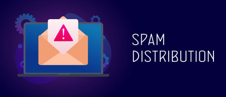 Spam Distribution - laptop with envelope and mail notification with alert and warning messages icon....
