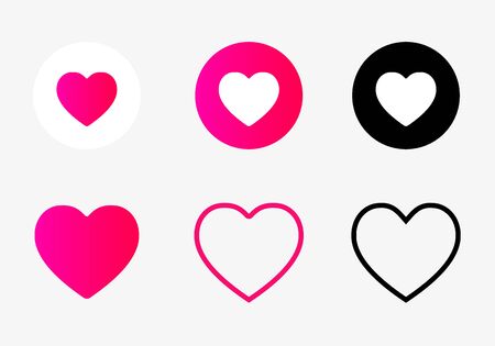 Like and Heart icon collection, love symbols Valentines Day set. Red Hearts silhouettes vector illustration isolated on white backgroundのイラスト素材