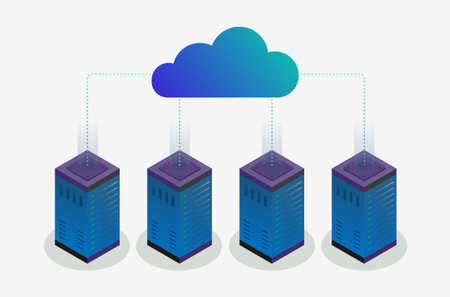 Cloud Data Storage Secure Hosting Network. Isometric flat online Computing Storage, secure and...