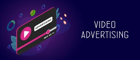 Video Advertising - Digital Media Marketing business concept. A window with video content that was interrupted for advertisement. Online broadcasting, streaming ads video. Header and footer banner.のイラスト素材