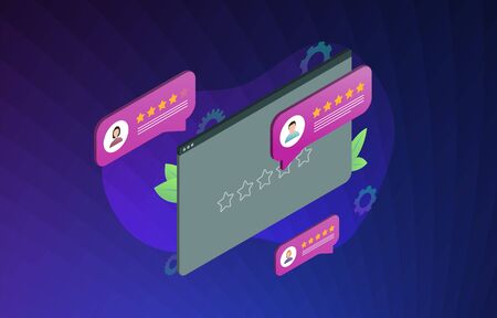 Positive Feedback, review of a product or service, increase rating, performance and 5-stars ranking vector concept illustration. Top ranking classification with setting a high star ratingのイラスト素材