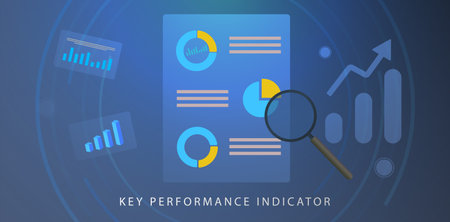 KPI, Key Performance Indicator concept. BI (Business Intelligence) strategy with planned targets and metrics. Company management, growth indicators vector icon and infographic charts.のイラスト素材