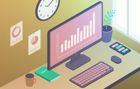 Financial management plan concept. Business marketing company planning and strategy, finance analytic, statistic sales economic manager, growing bonds investment chart isometric vector illustrationのイラスト素材