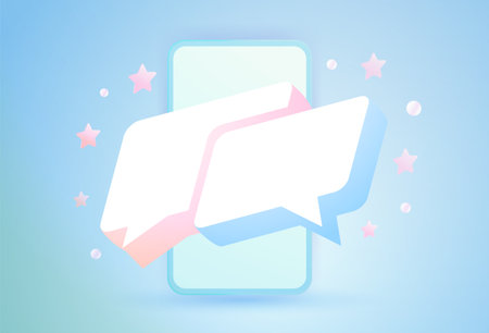Online social communication with mobile media messenger concept. 3D Bubble Speech Notification isometric vector illustration.のイラスト素材