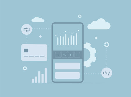 Fintech - Financial technology application concept. Digital banking, Personal finance, Blockchain and cryptocurrency, Investments, RegTech financial services in mobile smart fintech appのイラスト素材