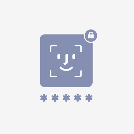Secure password entry with biometrics - face and eye authentication vector icon. Passkeys, Single...