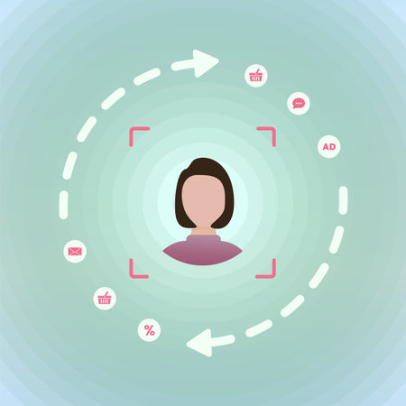 Remarketing and Retargeting concept icon. Digital Marketing strategy with online advertising aimed at the target audience in order to complete the purchase of a product or serviceのイラスト素材