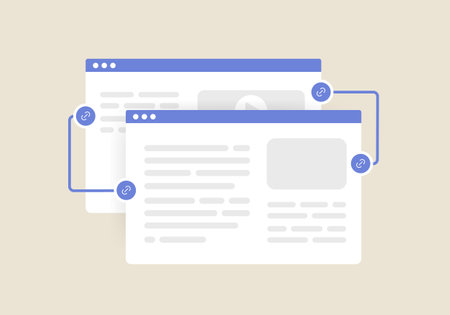 Internal linking for SEO concept. Link Building for Search Engine Optimization. Vector illustration with a web page that leaves internal links to other pages on this siteのイラスト素材