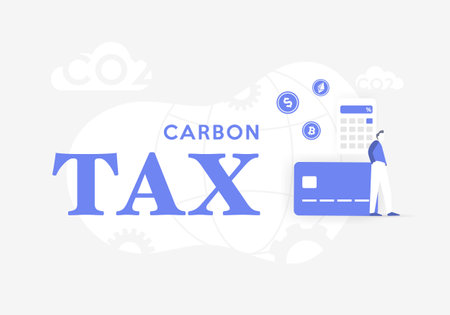 Carbon Tax concept illustration. Global Co2 Taxation for Nature Pollution and cap and trade programs. Greenhouse gas - GHG payment fee.のイラスト素材