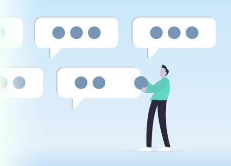 SMS marketing concept. Online Chat Messages, Digital Direct Text Marketing. SMS specialist, copywriter writes short messages for clients. Increase your sales with Short Message Service textsのイラスト素材