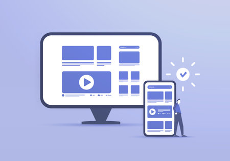 Mobile Friendly Website - responsive web design page for better display on different devices and seo optimization. Changing the arrangement ui elements depending on the screen sizeのイラスト素材
