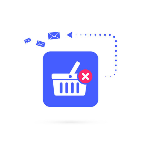 Abandoned Shopping Cart Recovery Email Strategies vector icon business concept. Sending a marketing email to a customer who has added an item to their shopping cart but has not completed the orderのイラスト素材