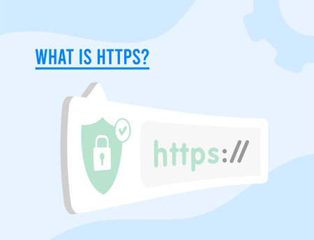 What is https concept. Stay safe online with HTTPS hypertext transfer protocol. Flat Design illustration with browser address bar and padlock icon, and website start with https textのイラスト素材