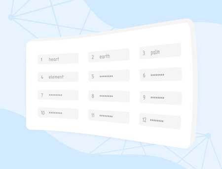 Strong Recovery phrase or seed phrase with few words for access, restore and backup crypto financial funds. Secure with short and easy-to-remember list of wordsのイラスト素材