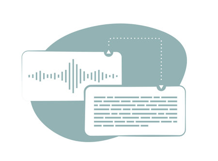 Speech to Text - automatic voice recognition concept. Convert voice to text illustration with process of converting spoken words to written textのイラスト素材