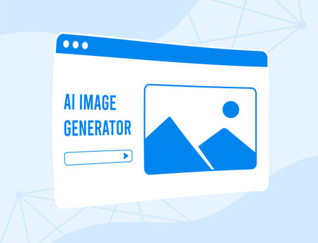 AI image generator window with line for entering text query and picture frame. Ability of ai to create images and graphics automatically. Concept for technology-related content, AI-related articlesのイラスト素材