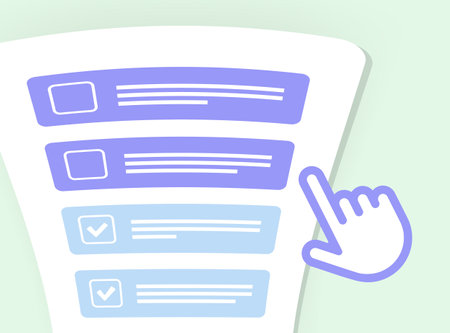 To-do list app service with task management and check marks. Web-based task list, online planner and digital to-do list with clicking cursor. For task management, productivity, time management visualsのイラスト素材