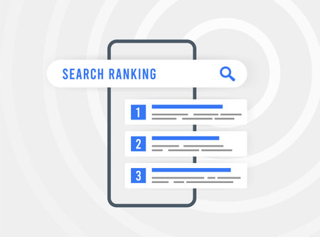Mobile-Friendliness SEO Ranking concept. Improve search engine ranking with content, targeted keywords, authoritative backlinks, optimized user behavior. SEO techniques for top search engine resultsのイラスト素材