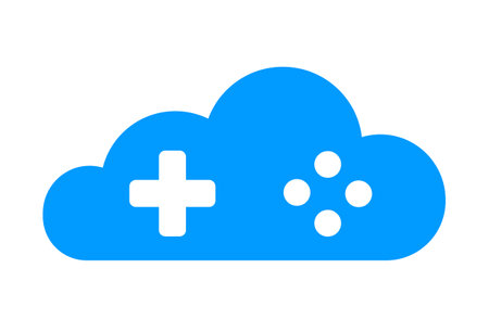 Cloud gaming concept icon. Remote control cloud with cross d-pad buttons like game joystick or gamepad. Enjoy favorite games on-the-go and play from anywhere with easeのイラスト素材