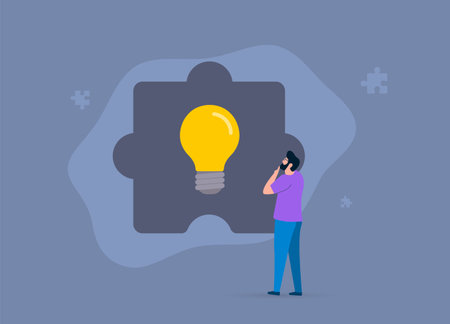 Businessman solving puzzle for problem-solving and brainstorming. Moment of inspiration and breakthrough. Concept of critical thinking and decision makingのイラスト素材