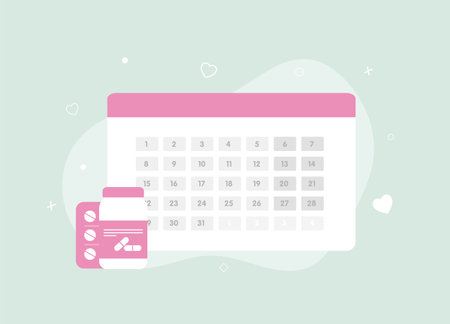 Medication calendar for effective treatment scheduling and healthcare management. Menstruation Period Calendar conceptのイラスト素材