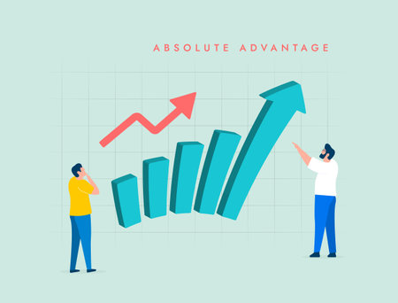 Absolute advantage business illustration. Achieve cost-effective production and competitive sales differences. Illustrates efficient resource utilization and higher output for the same inputsのイラスト素材