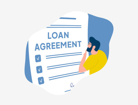 Seize Financial Opportunities with Loan Agreements. Borrow, Mortgage and Personal Loans. Satisfy Obligations, Secure Profitable Transactions and Receive Loan Approval. Vector illustrationのイラスト素材