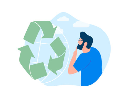 Optimize waste management with eco-friendly recycling. Start the sustainable process of reducing, reusing, and recycling waste. Garbage collection and recycling trash illustrated in vector artのイラスト素材