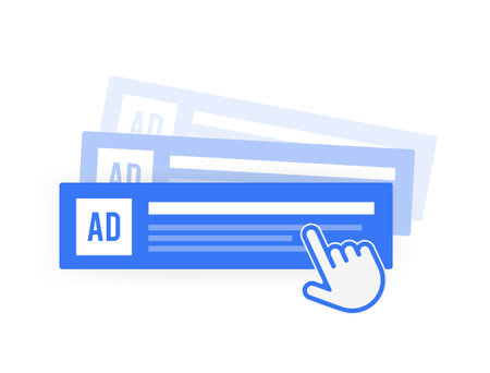 Programmatic ppc contextual advertising or targeted ai-powered online banner ads. PPC Marketing, behavioral targeting illustration. Cursor clicks on targeted advertisement amidst multiple optionsのイラスト素材