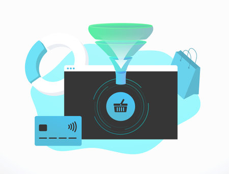 Effective Email Marketing Lead Generation Strategy with Sales Funnel concept. Drip Email Campaign and Targeted E-mail Newsletter for Improved Results. Vector Illustration in Flat Designのイラスト素材