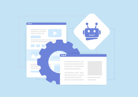 AI Website Builder and No-Code Web Design generator. Create seo content and website landing pages with artificial intelligent. Develop websites with AI Code Generationのイラスト素材