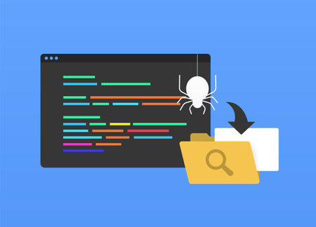 Search Engine Spider Web Crawler Bot concept. How Robots Scan Web Pages for Indexing and Inclusion in Search Engine Databases concept illustrationのイラスト素材