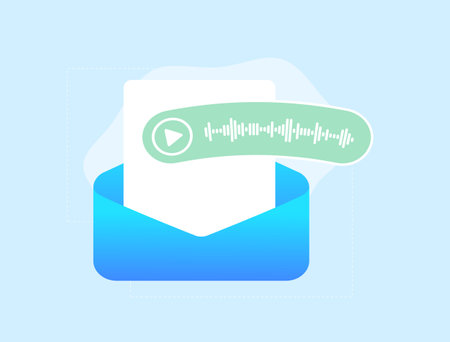 Voicemail or voice message concept. Electronically stored computer-based system message notification. Voice bank vector illustration isolated on blue background with iconsのイラスト素材