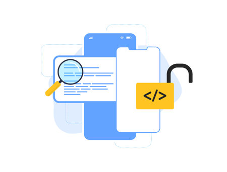 Open Source Mobile App Development Software. Free open-source mobile app. Open source and transparent mobile application development vector isolated illustration on white background with iconsのイラスト素材