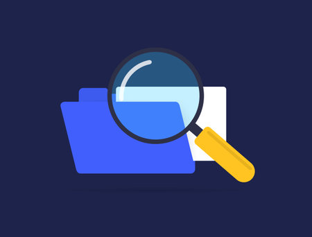 File Search with Magnifying Glass icon. Business Document Archive and Directory concept. Vector illustration isolated on dark background with iconsのイラスト素材