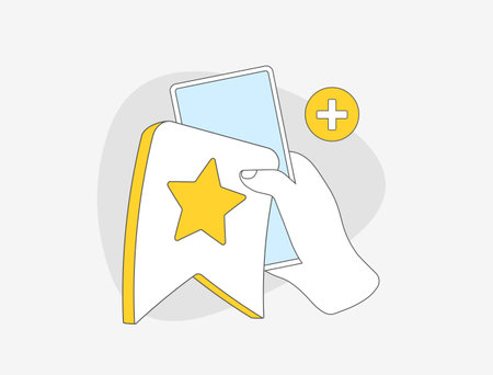 Mobile Phone Browser Bookmark Icon. Easily save and access to favorite websites with bookmark feature. Add to Favorites vector illustration isolated on white background with iconsのイラスト素材