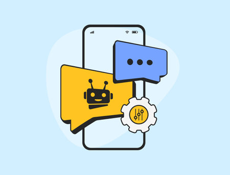 Custom Bots - AI chatbots customized for support, sales, marketing and business. Custom Machine Learning Model, Big Data AI Chat Bots. Vector isolated illustration on white background with iconsのイラスト素材