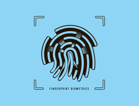 Ilustración de Fingerprint Biometrics authentication icon concept. Passwordless fingerprint identity method without password. Vector illustration isolated on blue background with icons - Imagen libre de derechos