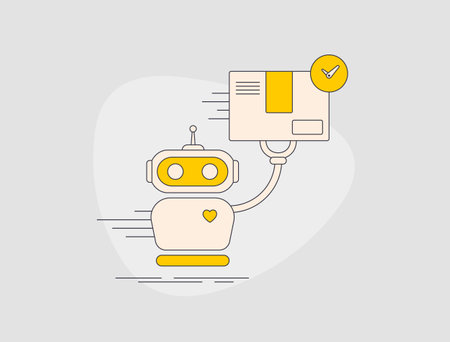 Automatic Delivery Robot. On-Demand Last Mile Autonomous Parcel Delivery Service with ai robot. Deliver Food, Grocery, Package, Hospital without assistance of human operator.のイラスト素材